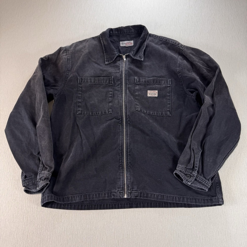 Stussy Workgear Faded Black Full Zip Work Jacket Men's XL Regular Fit Vintage